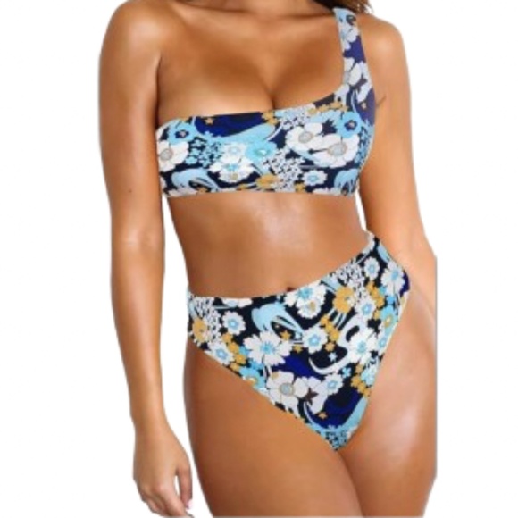 Women’s One Shoulder Top With High Waisted Bottom Bikini Bathing Suit - Picture 1 of 6